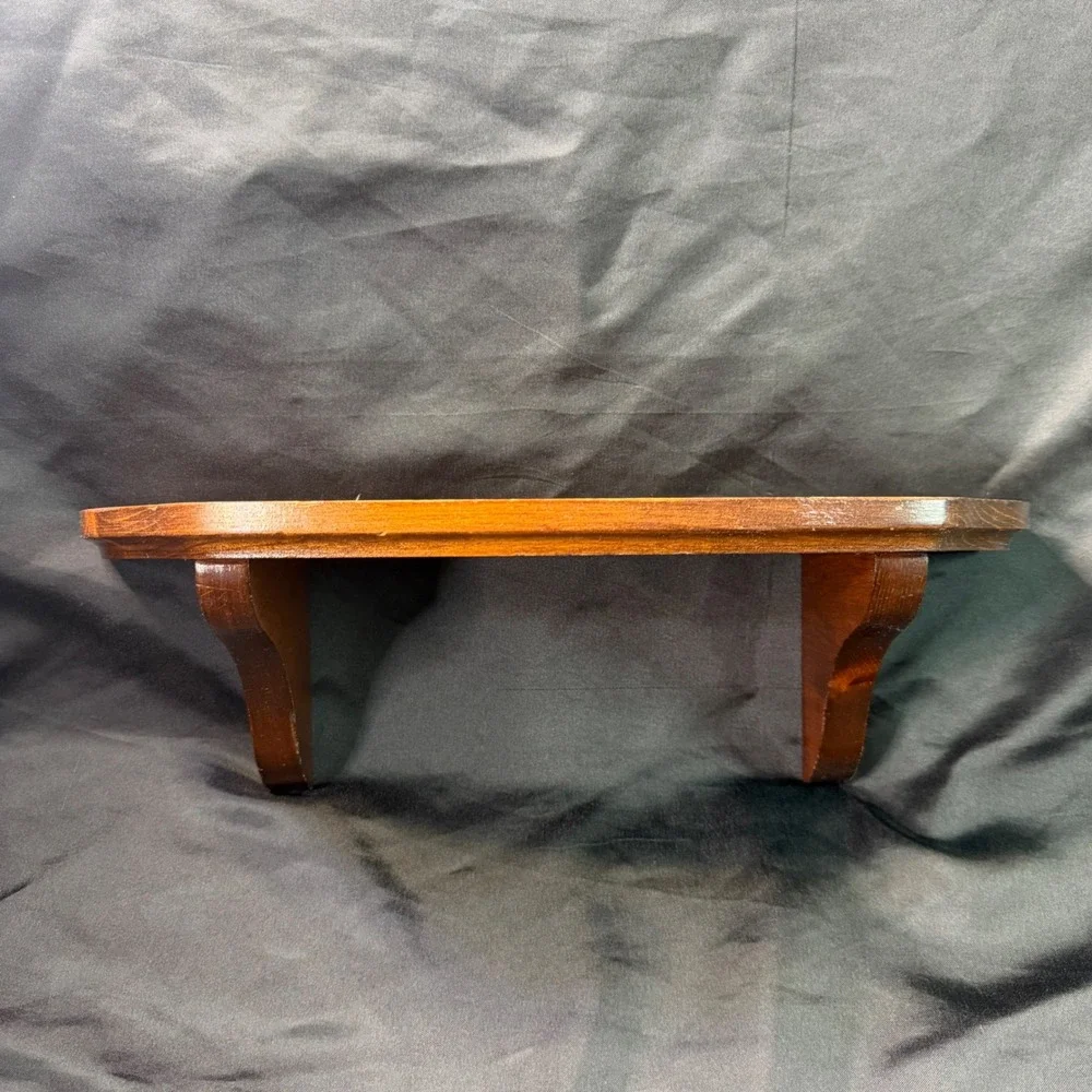 Vintage Wood Floating Wall Shelf Plate Groove Display Brown Semi Circle 16 Inch